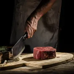 Mistrz kuchni pokazuje, jak kroić mięso wołowe na rolady, przygotowując je do dalszej obróbki.