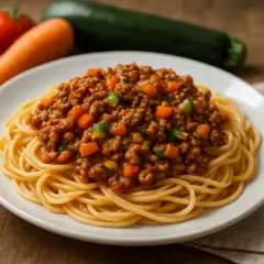 Pyszny sos bolognese z kawałkami marchewki i papryki, idealny do spaghetti. Dowiedz się, jak podgrzać sos do spaghetti, by był idealny.