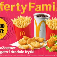 Rodzinna oferta McDonald's: wybrany McZestaw + 6 McNuggets i średnie frytki za 39 zł.