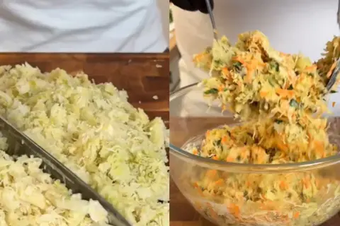 Różnica między sałatką coleslaw a klasyczną surówką z kapusty: po lewej siekana kapusta, po prawej gotowa surówka z marchewką i ziołami.