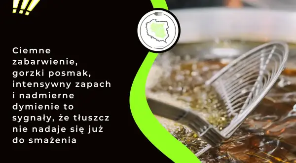 Ciemne zabarwienie, gorzki posmak, intensywny zapach i nadmierne dymienie to sygnały, że tłuszcz do frytek osiągnął punkt dymienia i nie nadaje się do smażenia.