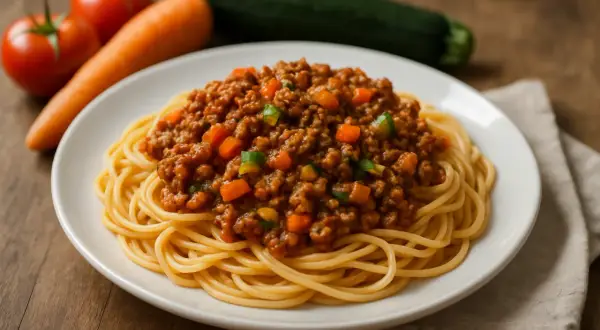 Pyszny sos bolognese z kawałkami marchewki i papryki, idealny do spaghetti. Dowiedz się, jak podgrzać sos do spaghetti, by był idealny.