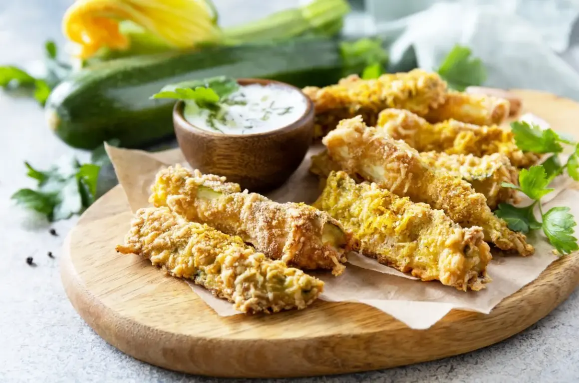Chrupiące frytki z cukinii w panierce panko, podane z sosem. Idealna przekąska, która udowadnia, że frytki z cukinii można zrobić w panierce panko.