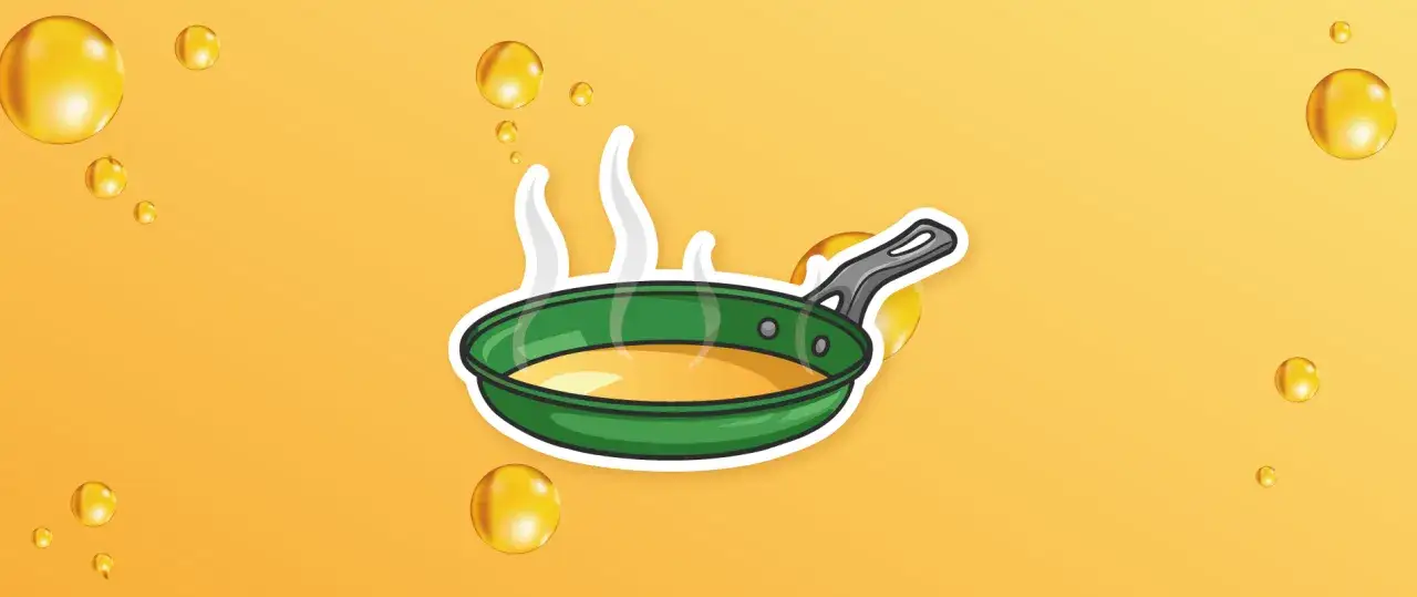 Zielona patelnia z dymiącym olejem. Jak rozpoznać objawy spalenia oleju do frytek i jego punkt dymienia.